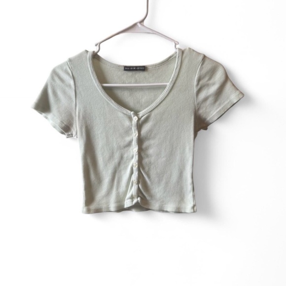 light green brandy melville button up crop top. - Picture 1 of 7